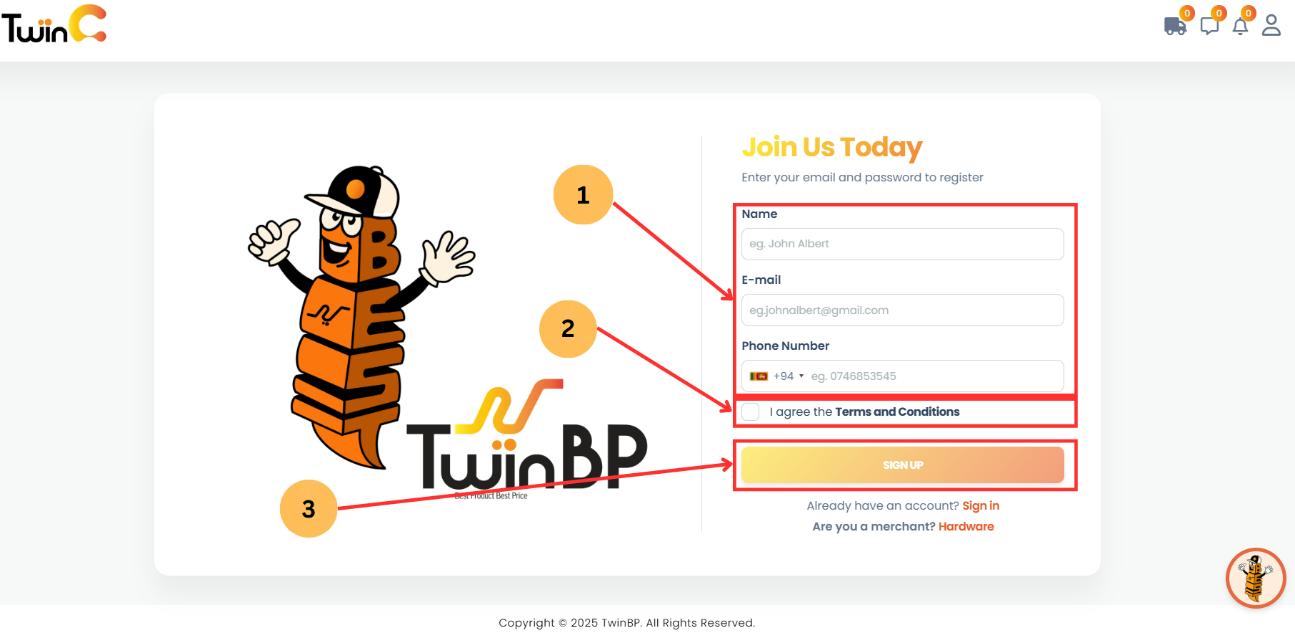 web customer sign-up