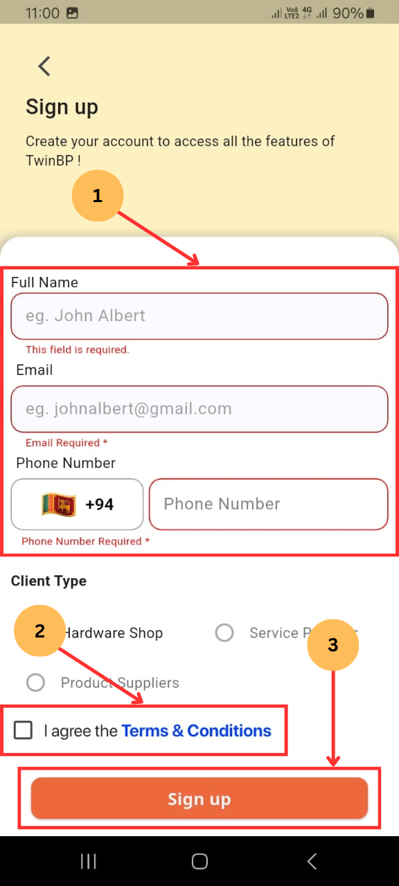 mobile customer sign-up