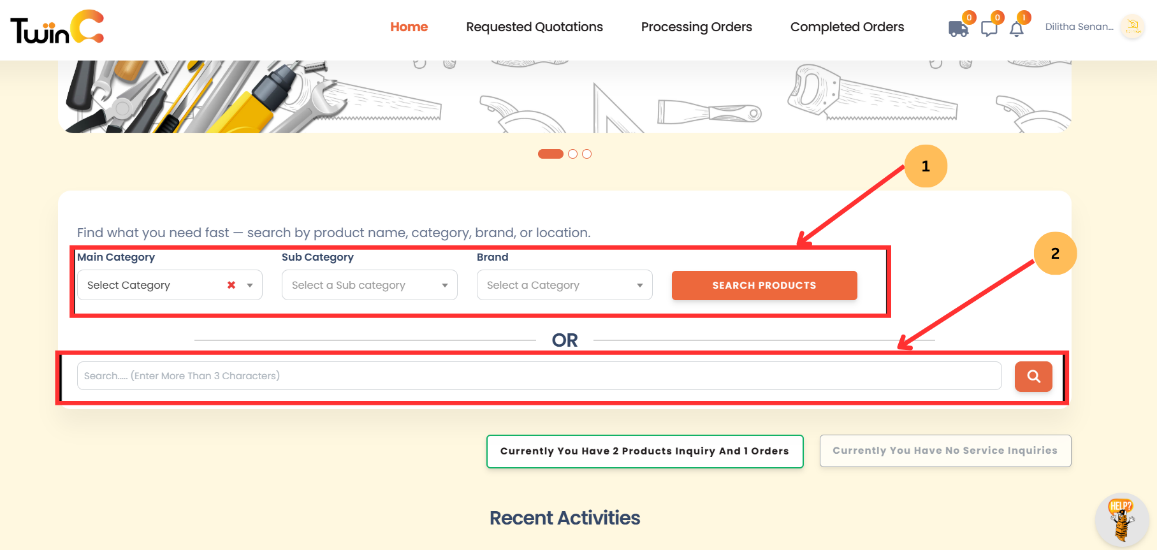 web customer sending inquiries