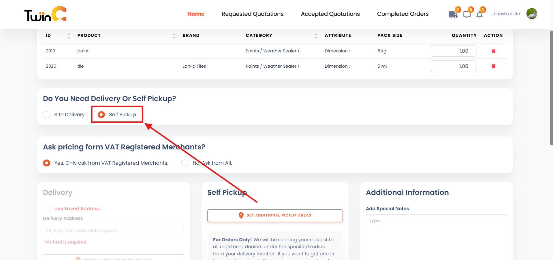 web customer sending inquiries