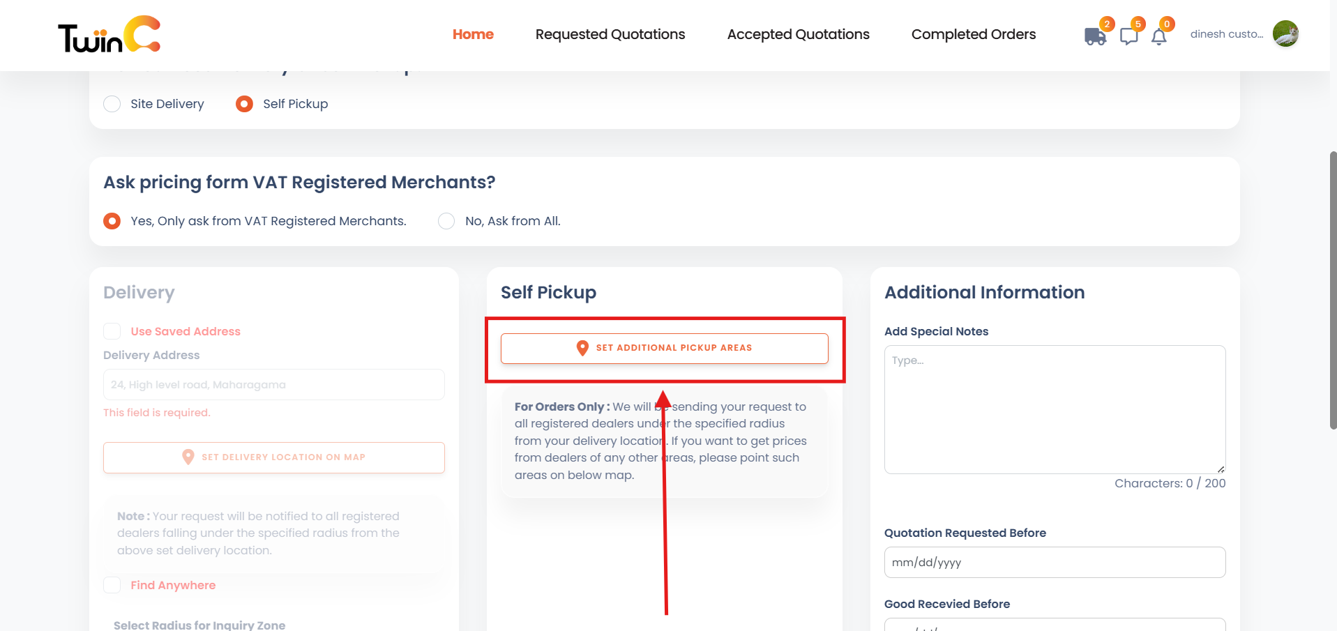 web customer sending inquiries