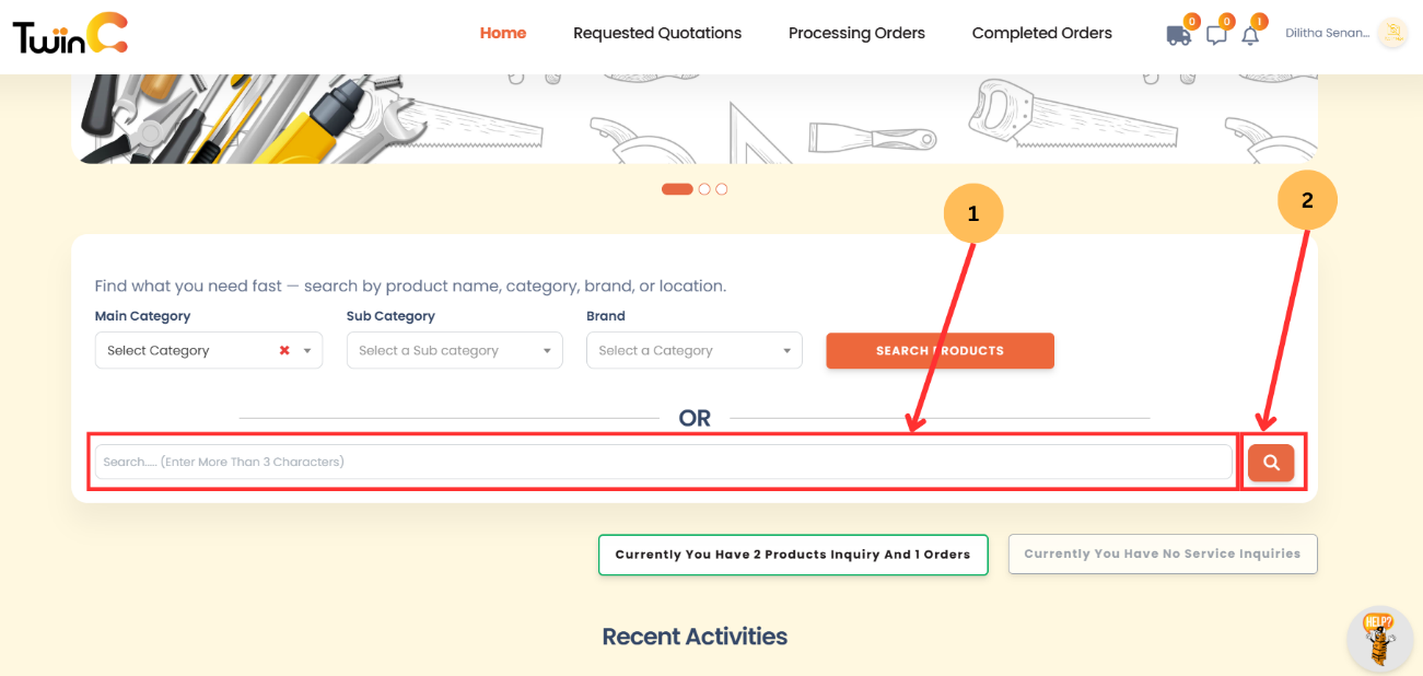 web customer sending inquiries
