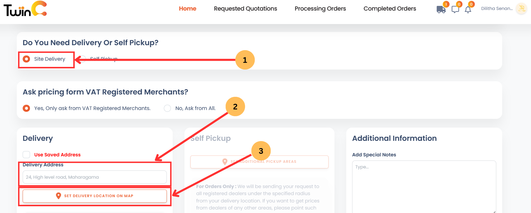 web customer sending inquiries