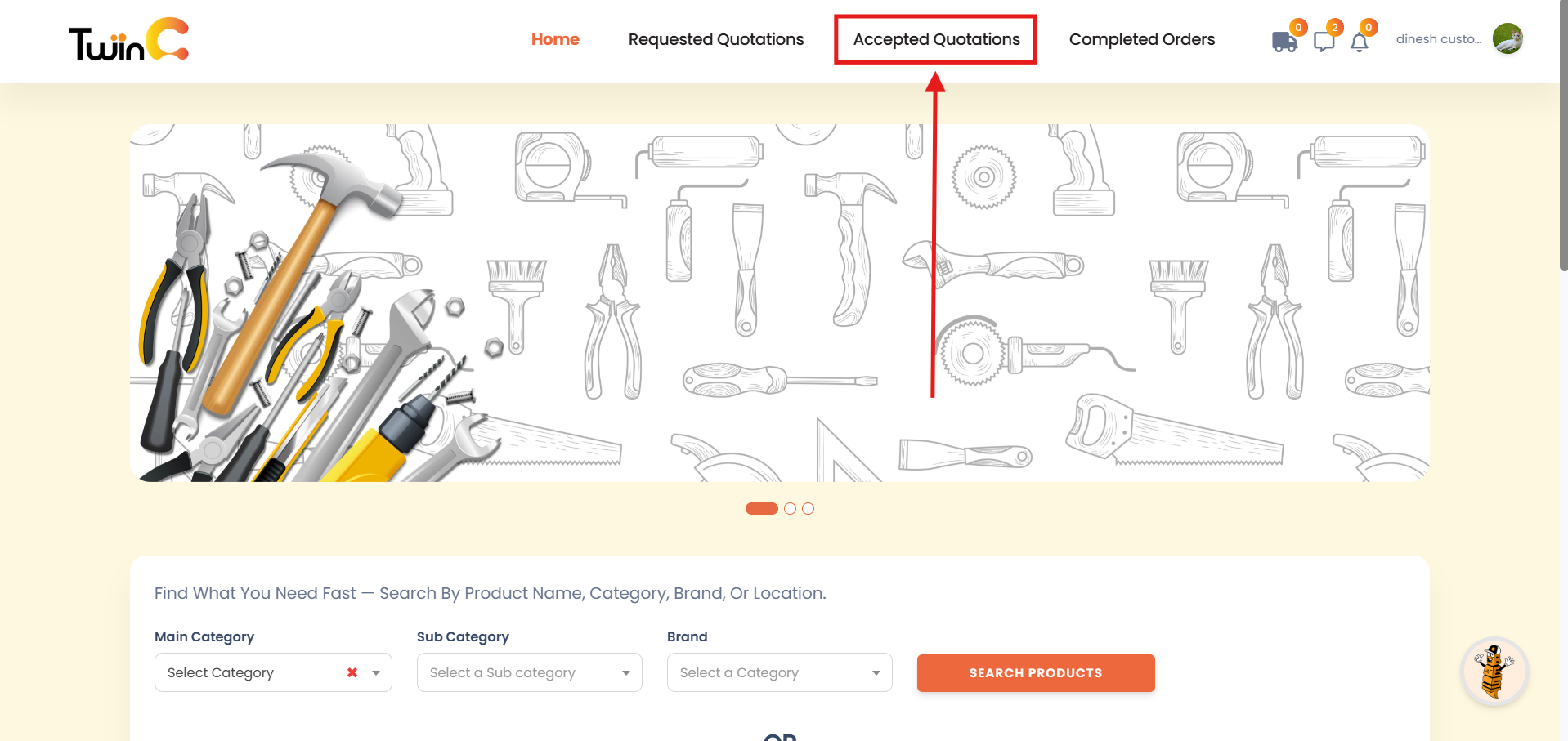 web customer completing order