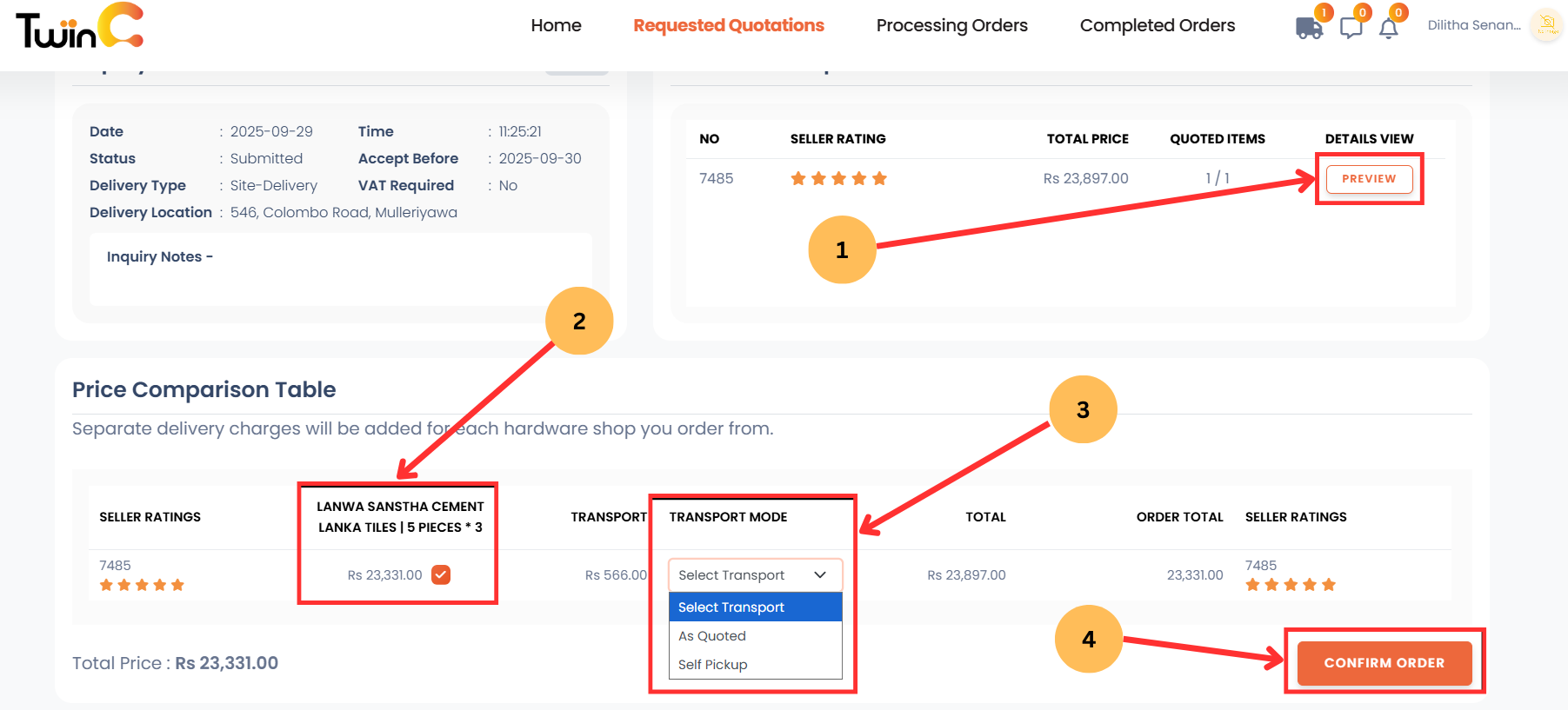 web customer quotation