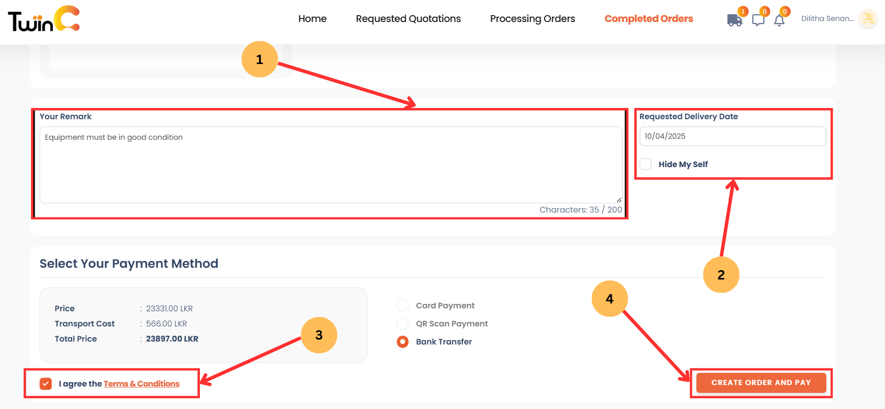 web customer quotation