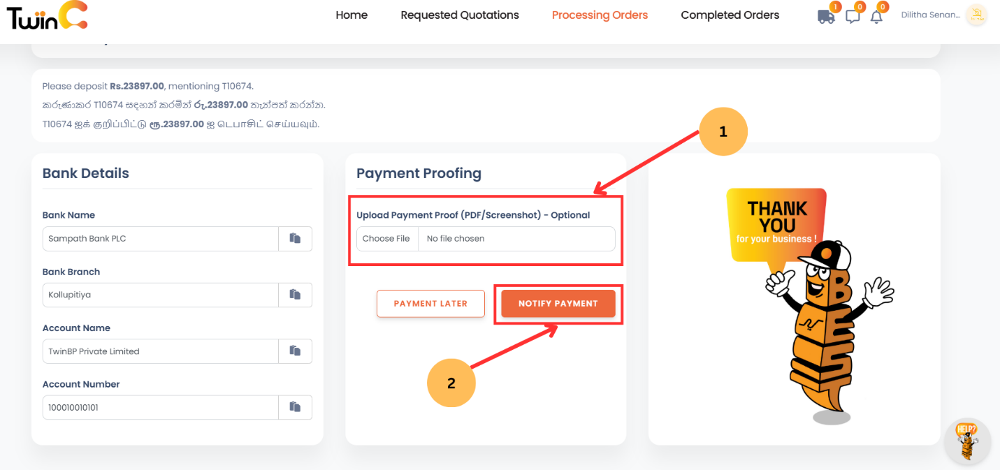 web customer quotation
