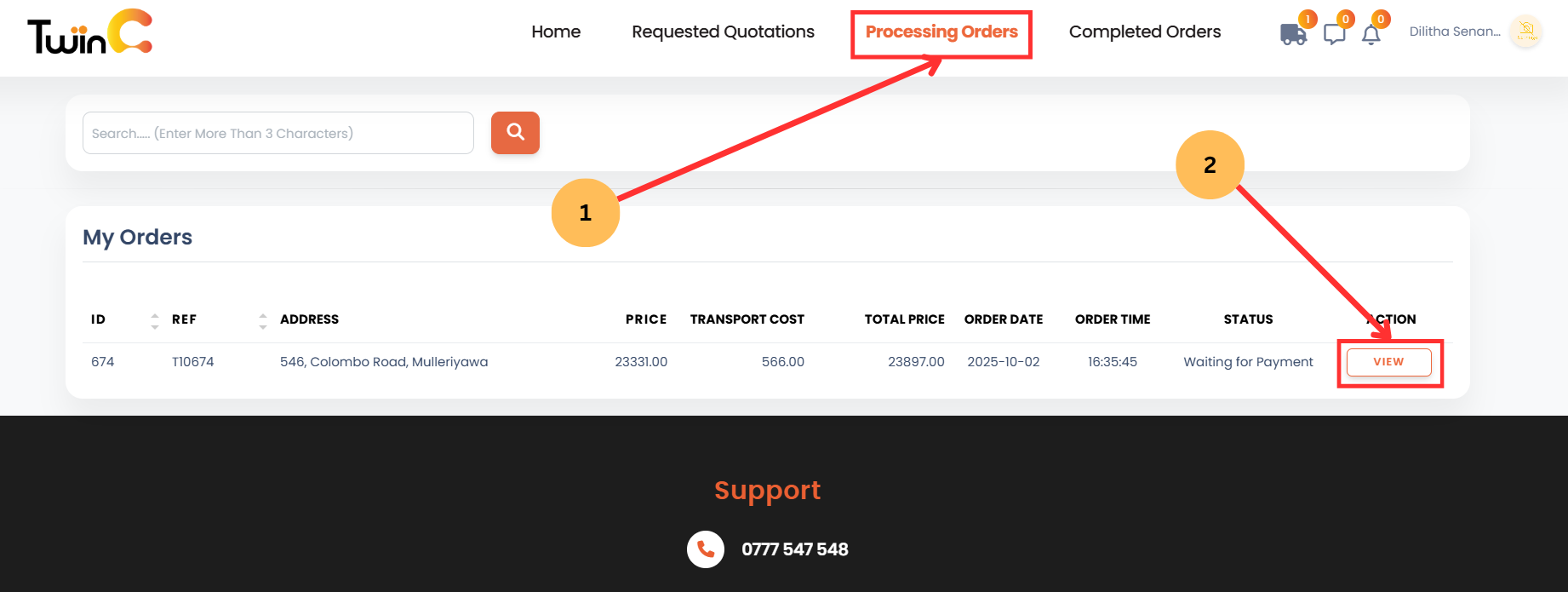 web customer quotation