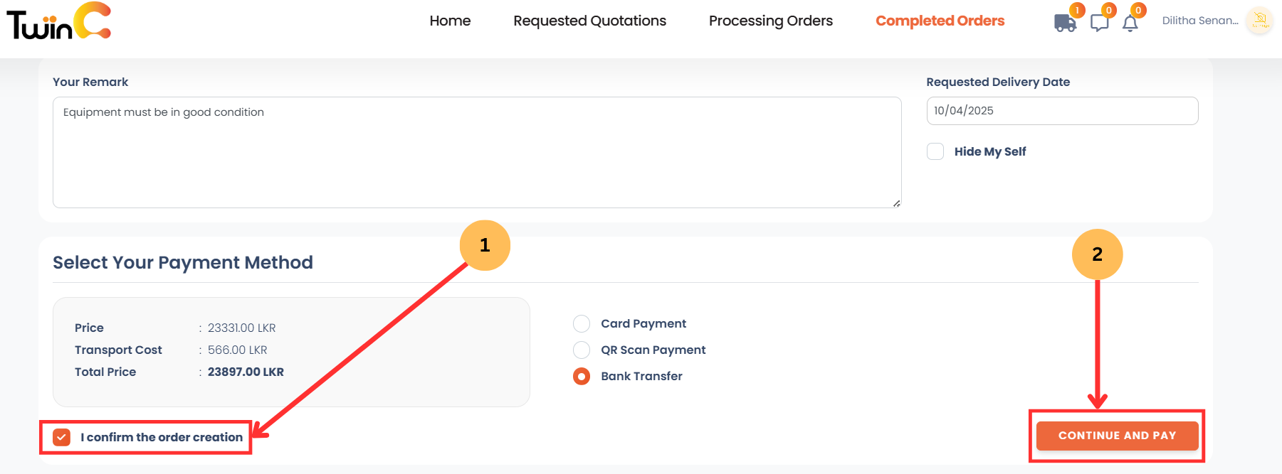 web customer quotation